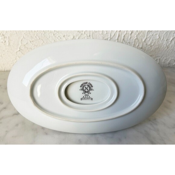 Vintage Noritake Colony China Gravy Boat Attached Underplate White Platinum Trim - Picture 8 of 9